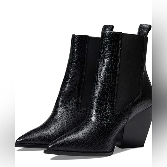 ALL SAINTS | RIA CROC EMBOSSED CHELSEA HEELED BOOT IN BLACK LEATHER SIZE 10 - Picture 2 of 9